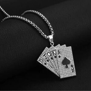 Brand new men’s deck of cards chain necklace pendant icy black jewelry